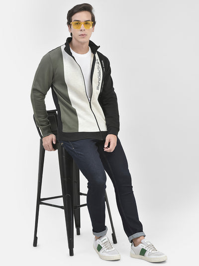 Olive Colorblocked Front Open Sweatshirt-Men Sweatshirts-Crimsoune Club