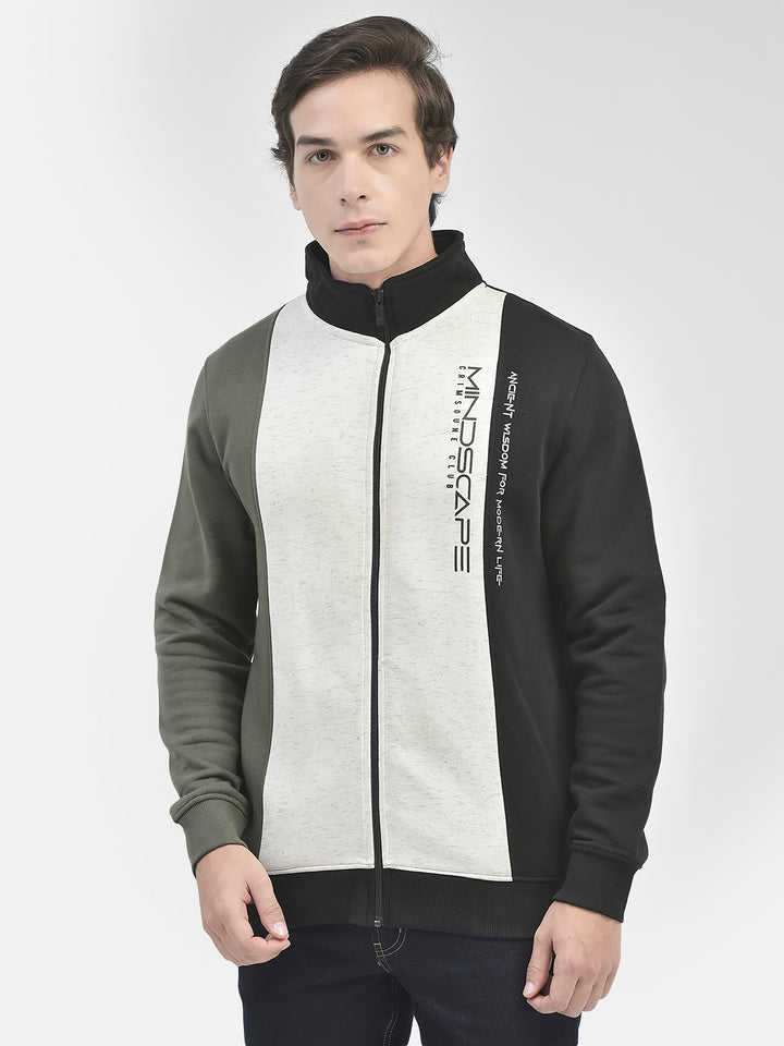 Olive Colorblocked Front Open Sweatshirt-Men Sweatshirts-Crimsoune Club