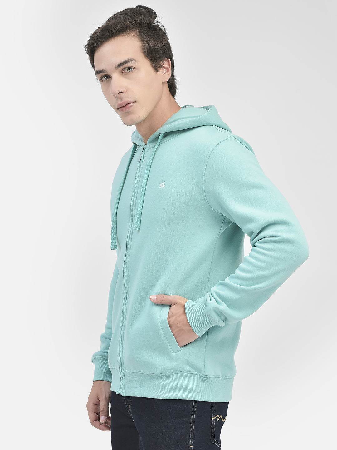 Mint Green Hooded Sweatshirt-Men Sweatshirts-Crimsoune Club