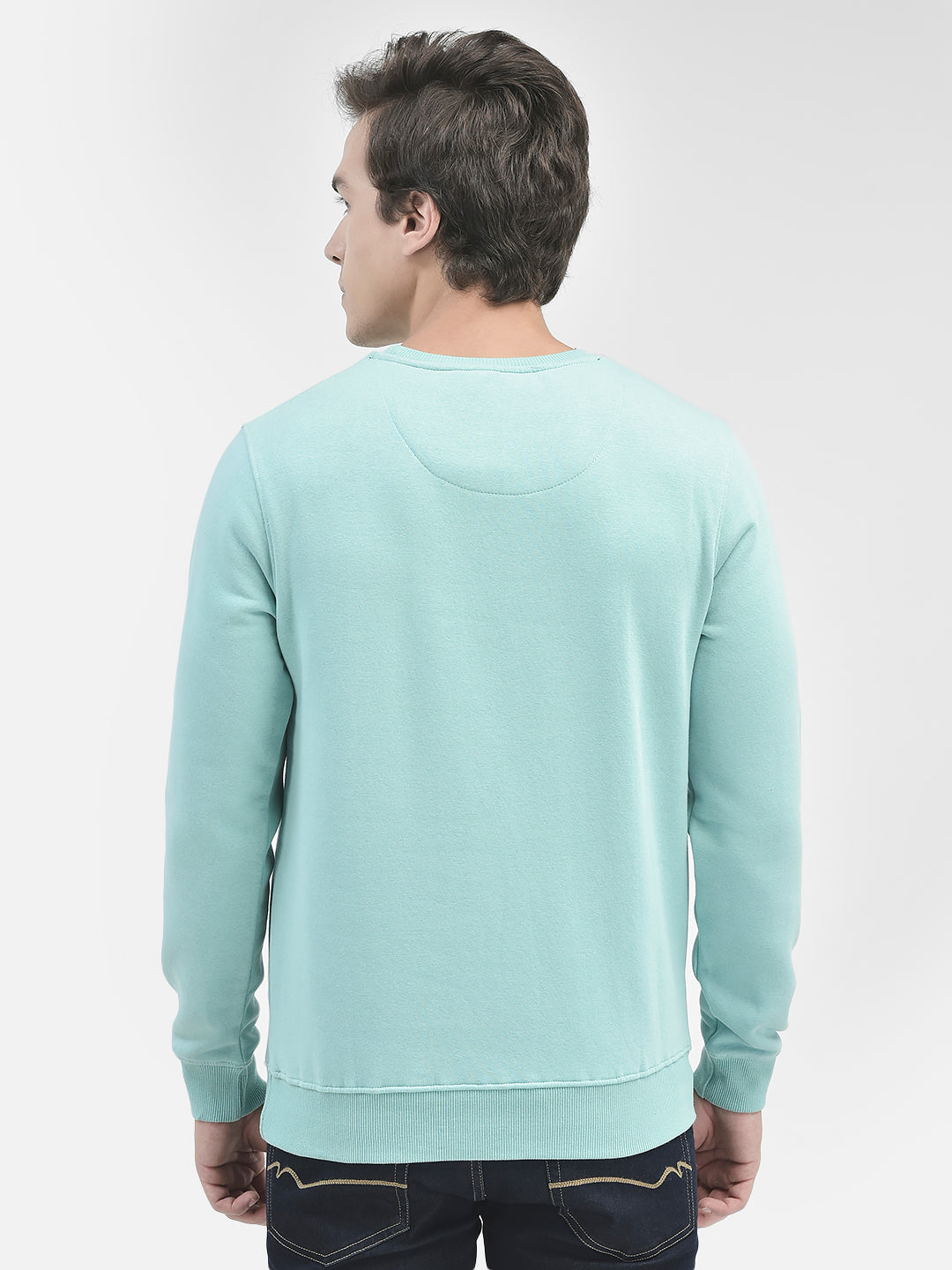 Mint-Green Round Neck Sweatshirt-Men Sweatshirts-Crimsoune Club