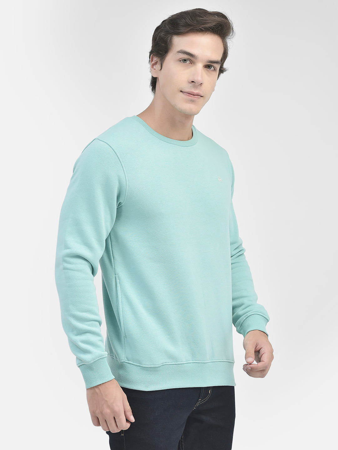 Mint-Green Round Neck Sweatshirt-Men Sweatshirts-Crimsoune Club