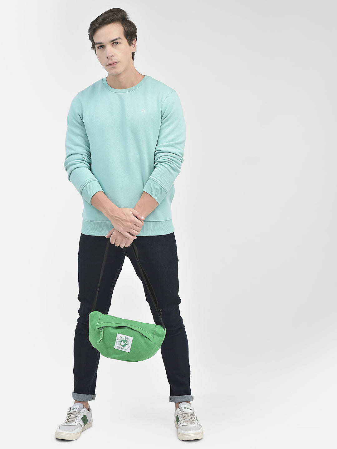 Mint-Green Round Neck Sweatshirt-Men Sweatshirts-Crimsoune Club