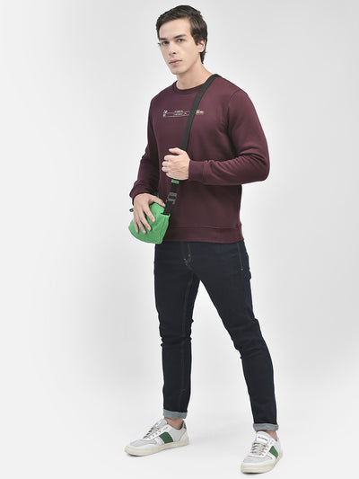 Wine Printed Round Neck Sweatshirt-Men Sweatshirts-Crimsoune Club