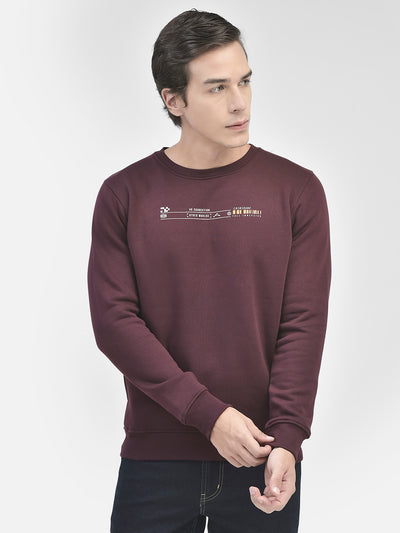 Wine Printed Round Neck Sweatshirt-Men Sweatshirts-Crimsoune Club