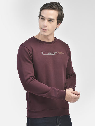 Wine Printed Round Neck Sweatshirt-Men Sweatshirts-Crimsoune Club