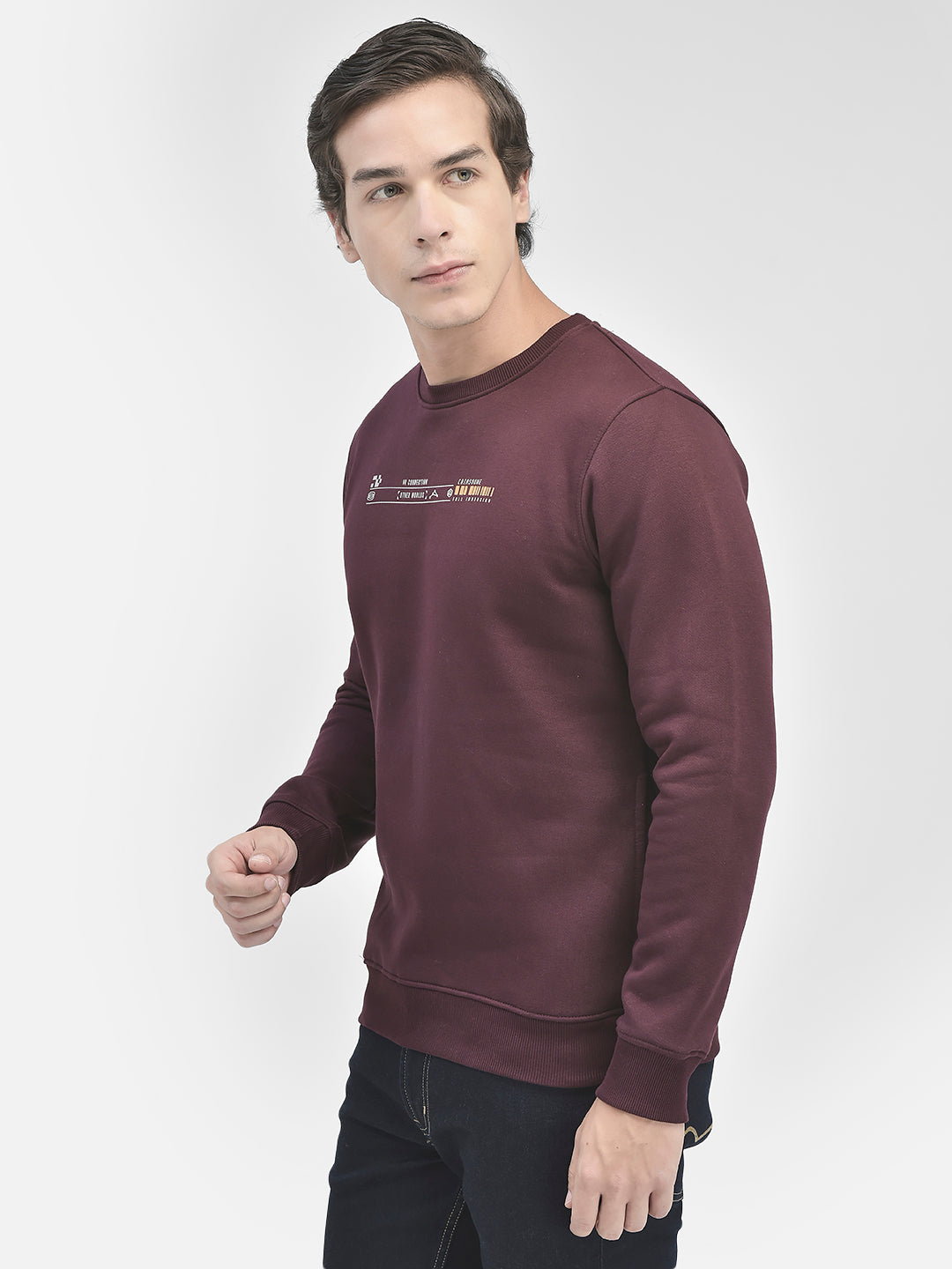 Wine Printed Round Neck Sweatshirt-Men Sweatshirts-Crimsoune Club