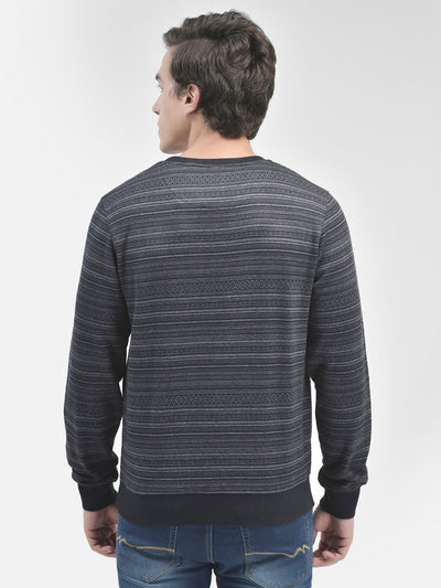 Navy Blue Striped Round Neck Sweatshirt-Men Sweatshirts-Crimsoune Club