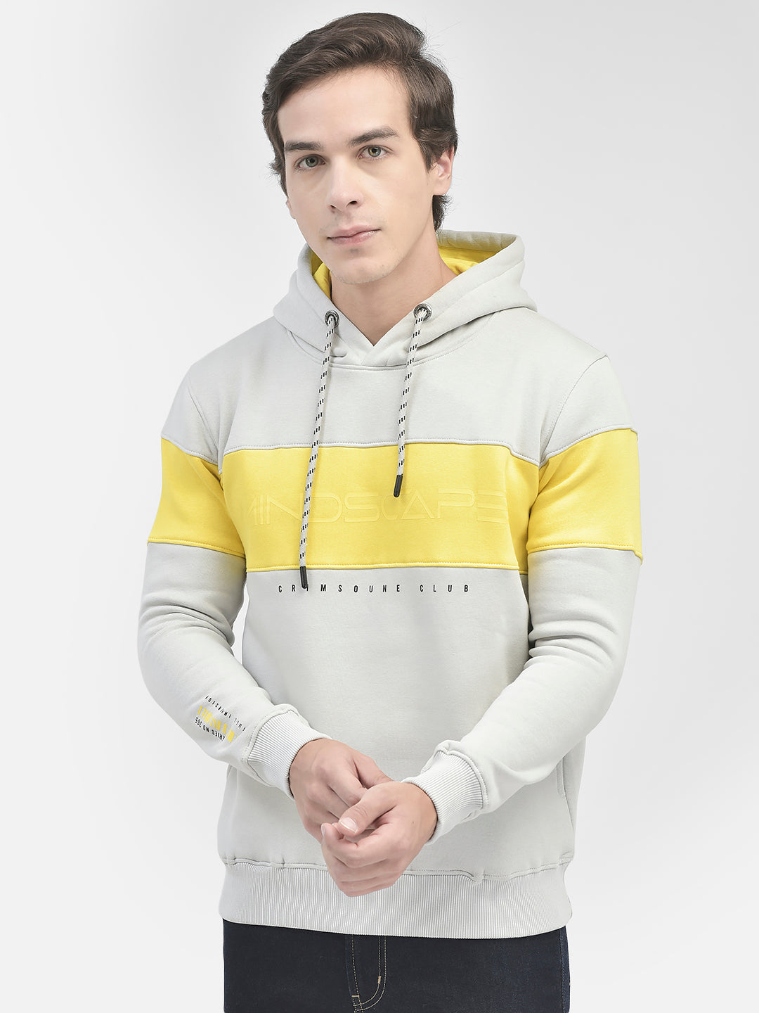 Grey Printed Hooded Sweatshirt-Men Sweatshirts-Crimsoune Club