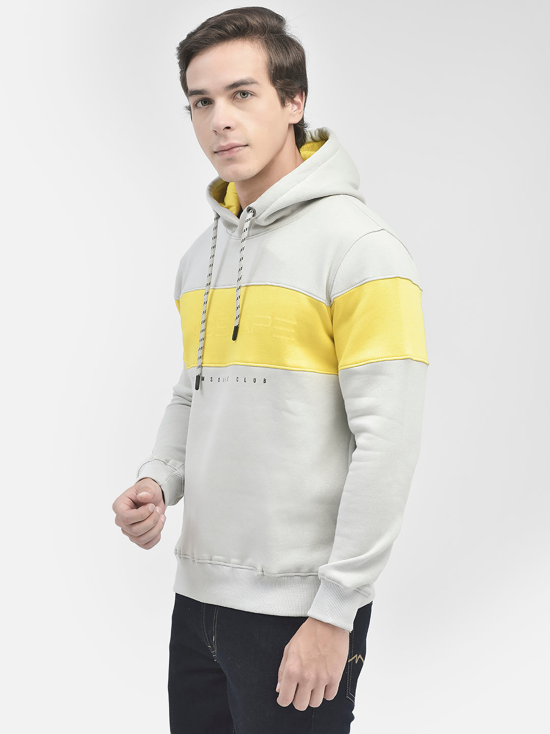 Grey Printed Hooded Sweatshirt-Men Sweatshirts-Crimsoune Club