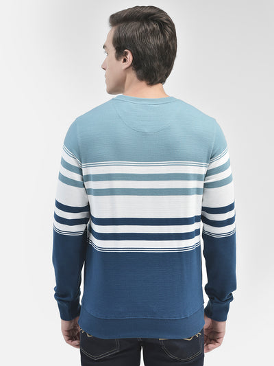 Blue Striped Round Neck Sweatshirt-Men Sweatshirts-Crimsoune Club