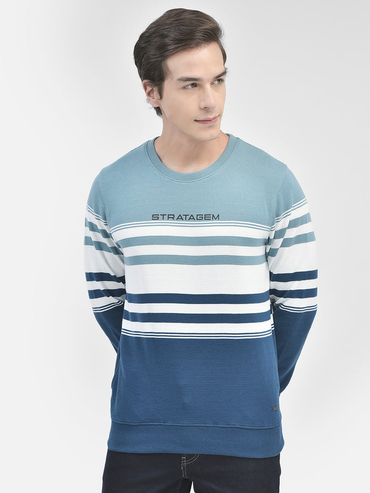Blue Striped Round Neck Sweatshirt-Men Sweatshirts-Crimsoune Club