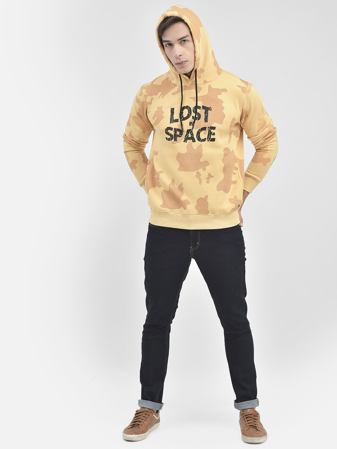 Orange Printed Hooded Sweatshirt-Men Sweatshirts-Crimsoune Club