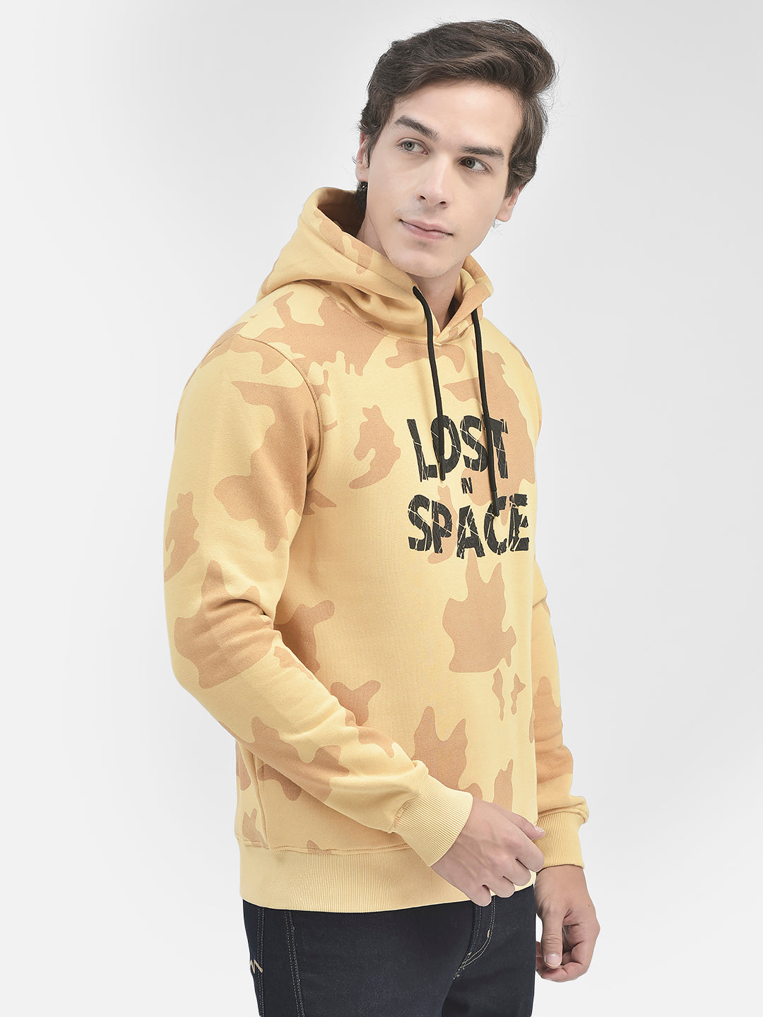 Orange Printed Hooded Sweatshirt-Men Sweatshirts-Crimsoune Club