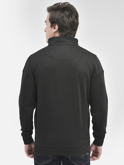 Black Front Open Sweatshirt-Men Sweatshirts-Crimsoune Club