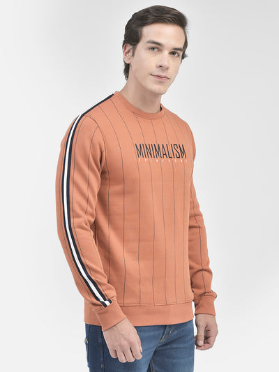Rust Striped Round Neck Sweatshirt-Men Sweatshirts-Crimsoune Club
