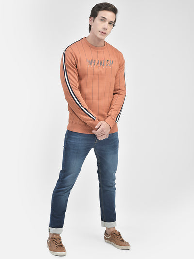 Rust Striped Round Neck Sweatshirt-Men Sweatshirts-Crimsoune Club