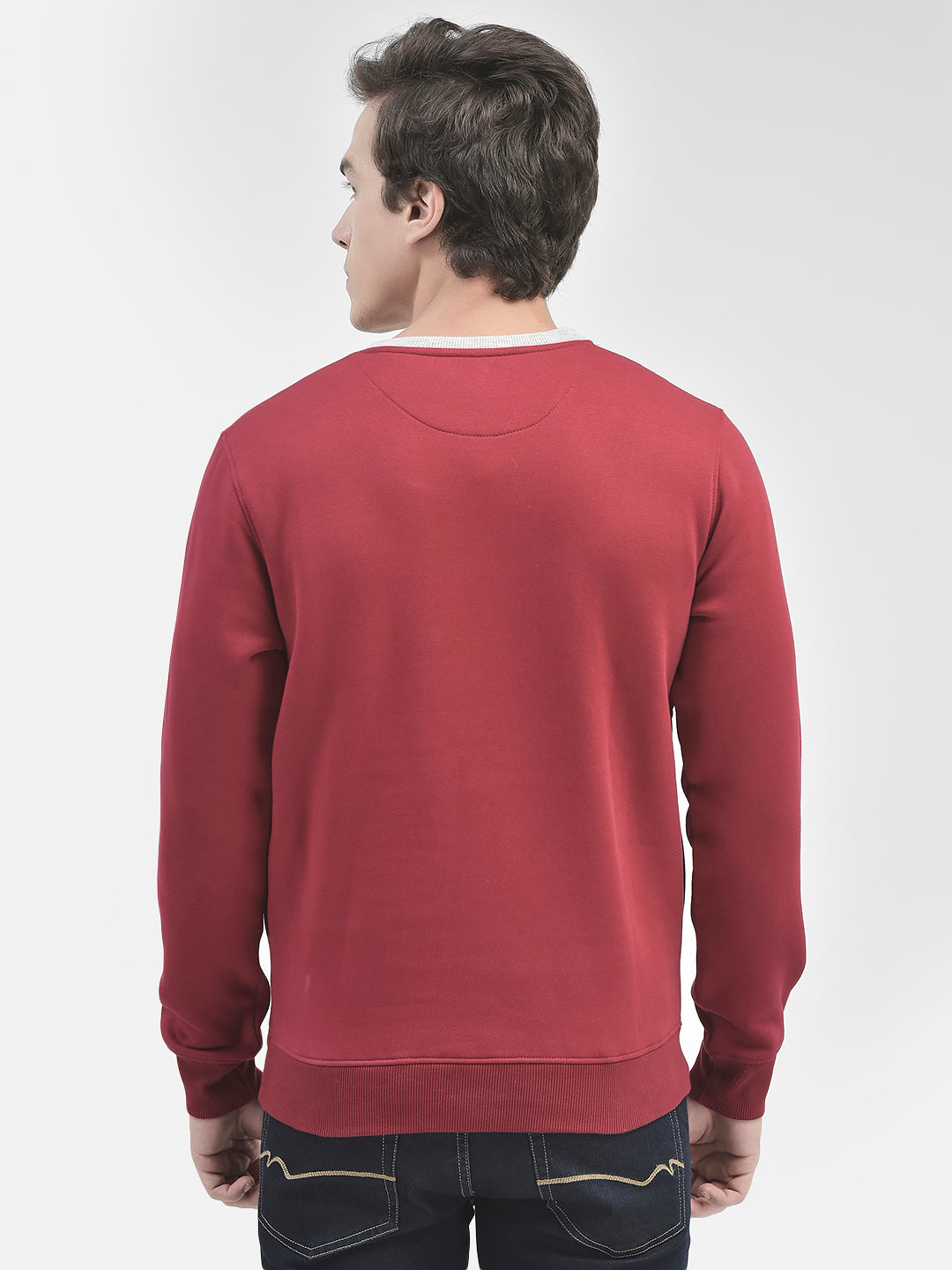 Maroon Printed Round Neck Sweatshirt-Men Sweatshirts-Crimsoune Club