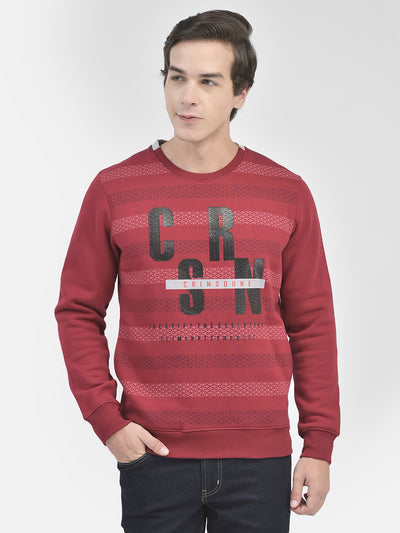 Maroon Printed Round Neck Sweatshirt-Men Sweatshirts-Crimsoune Club