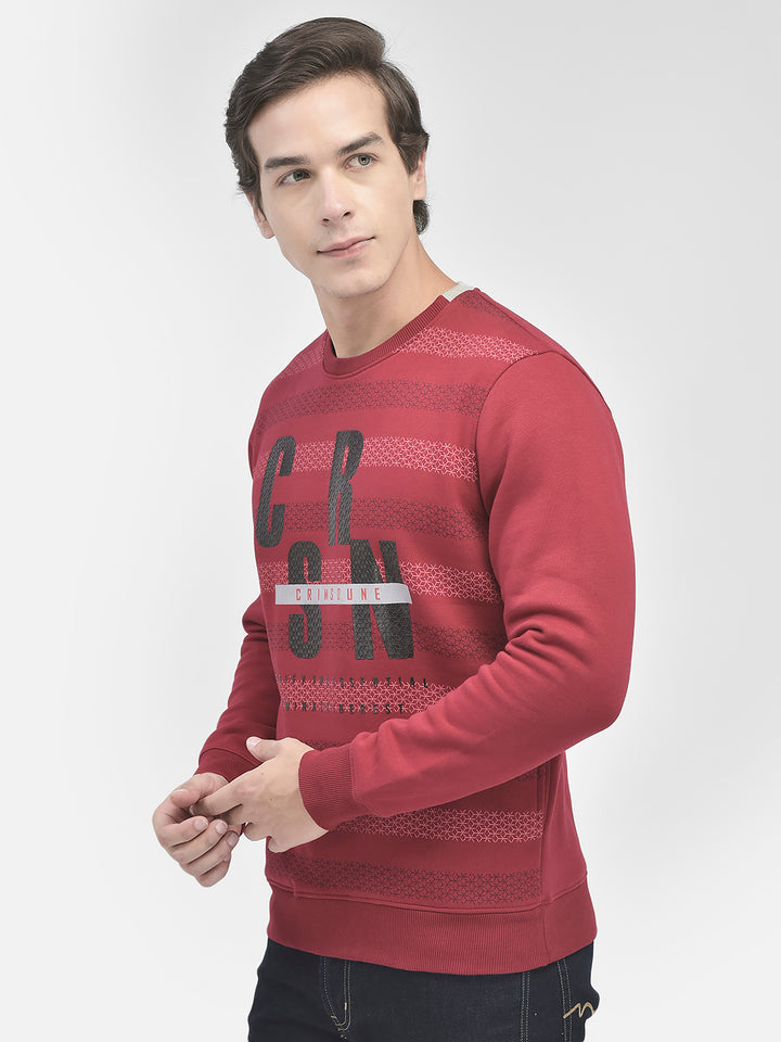 Maroon Printed Round Neck Sweatshirt-Men Sweatshirts-Crimsoune Club