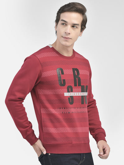 Maroon Printed Round Neck Sweatshirt-Men Sweatshirts-Crimsoune Club
