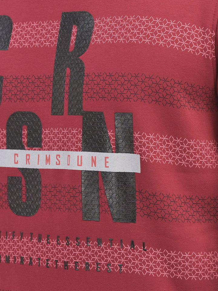 Maroon Printed Round Neck Sweatshirt-Men Sweatshirts-Crimsoune Club