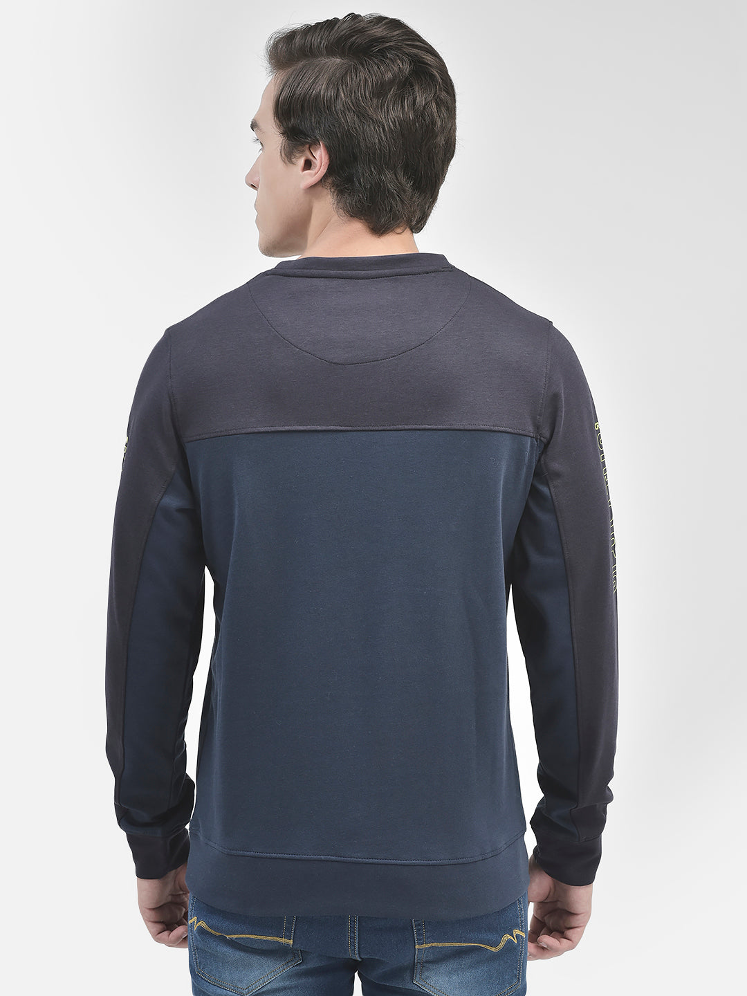 Navy Blue Round Neck Sweatshirt-Men Sweatshirts-Crimsoune Club