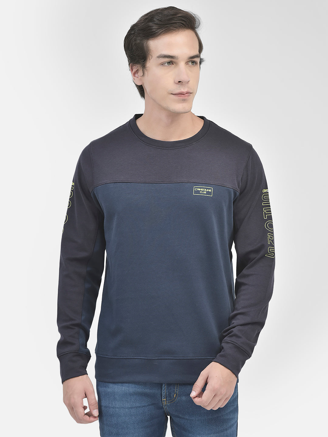 Navy Blue Round Neck Sweatshirt-Men Sweatshirts-Crimsoune Club