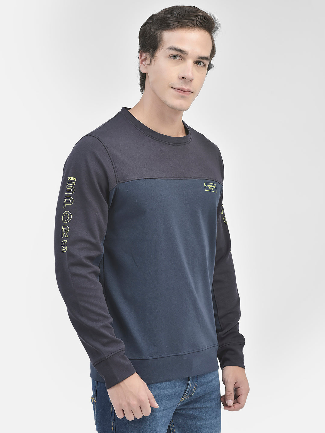 Navy Blue Round Neck Sweatshirt-Men Sweatshirts-Crimsoune Club