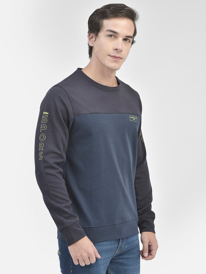 Navy Blue Round Neck Sweatshirt-Men Sweatshirts-Crimsoune Club