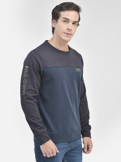 Navy Blue Round Neck Sweatshirt-Men Sweatshirts-Crimsoune Club