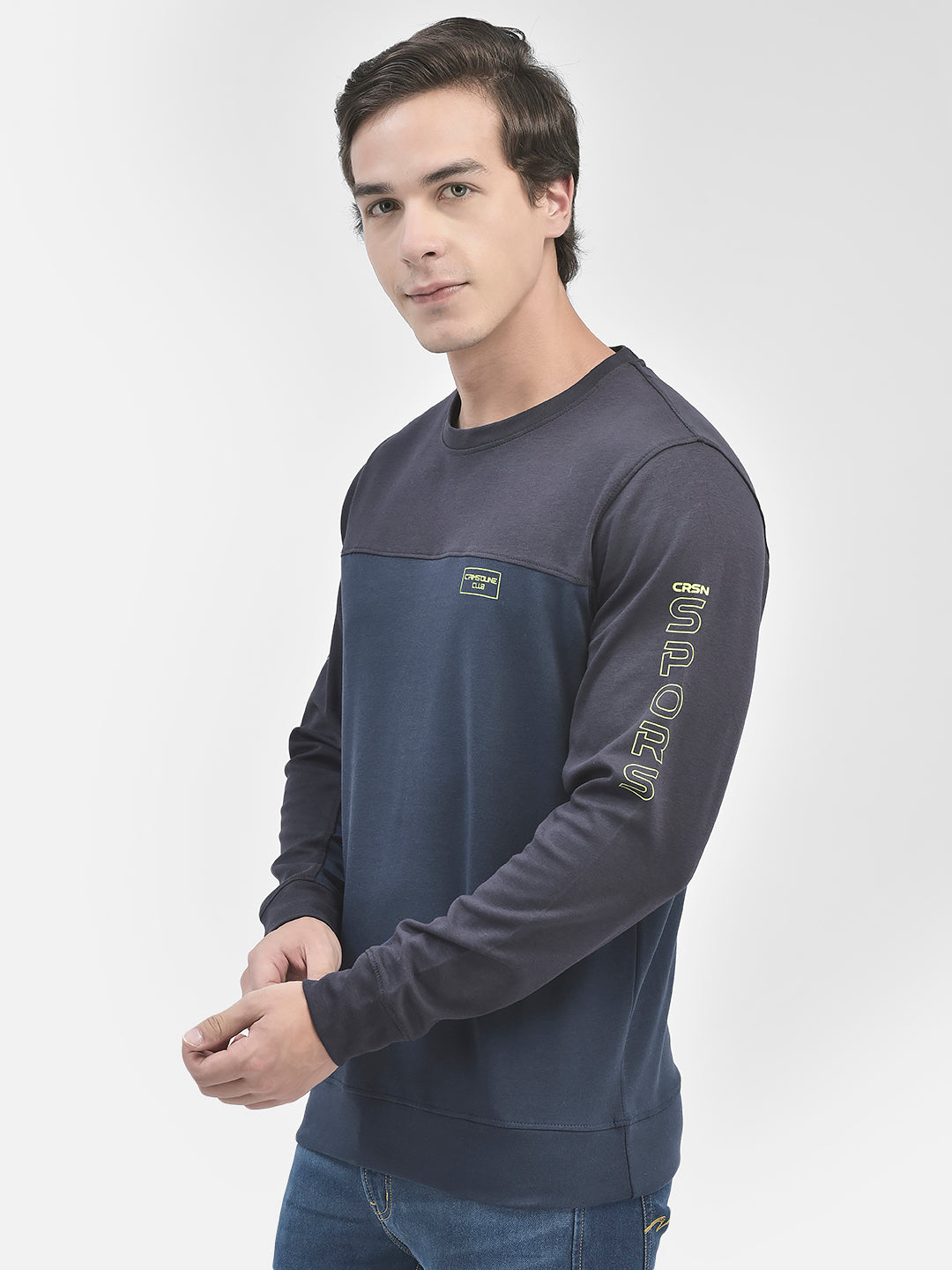 Navy Blue Round Neck Sweatshirt-Men Sweatshirts-Crimsoune Club