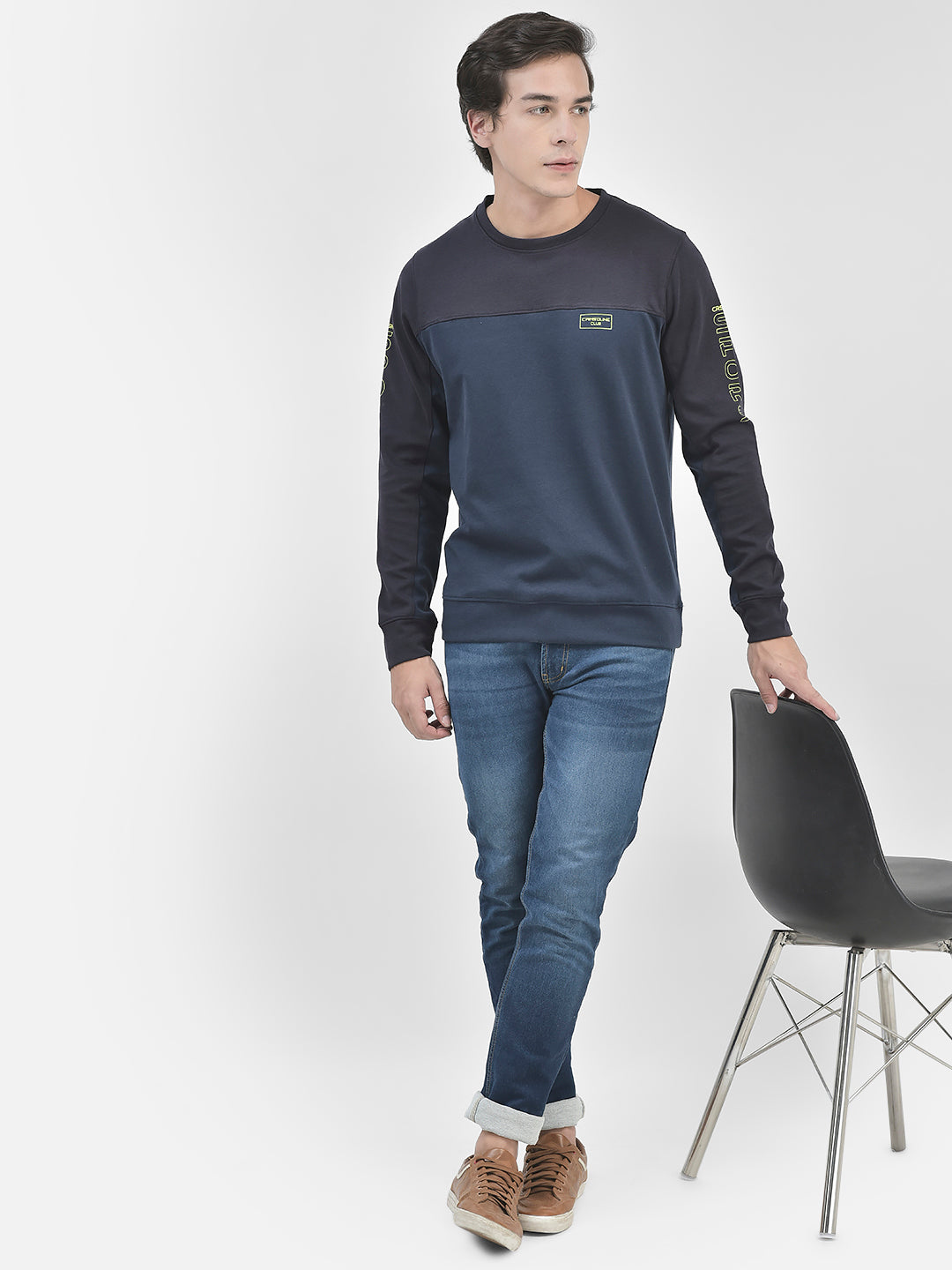 Navy Blue Round Neck Sweatshirt-Men Sweatshirts-Crimsoune Club