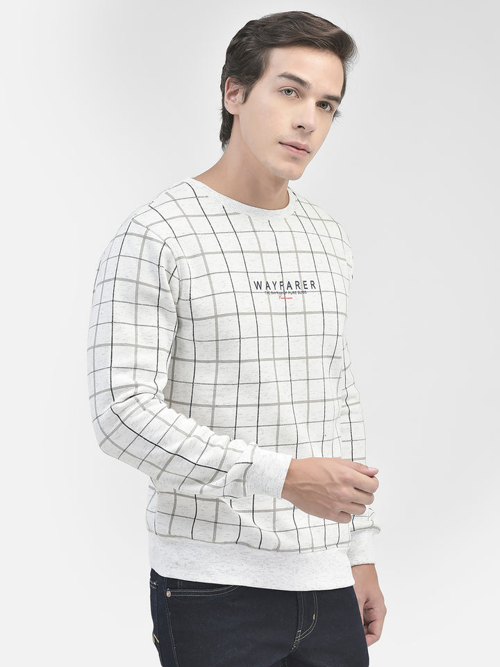 White Checked Round Neck Sweatshirt-Men Sweatshirts-Crimsoune Club
