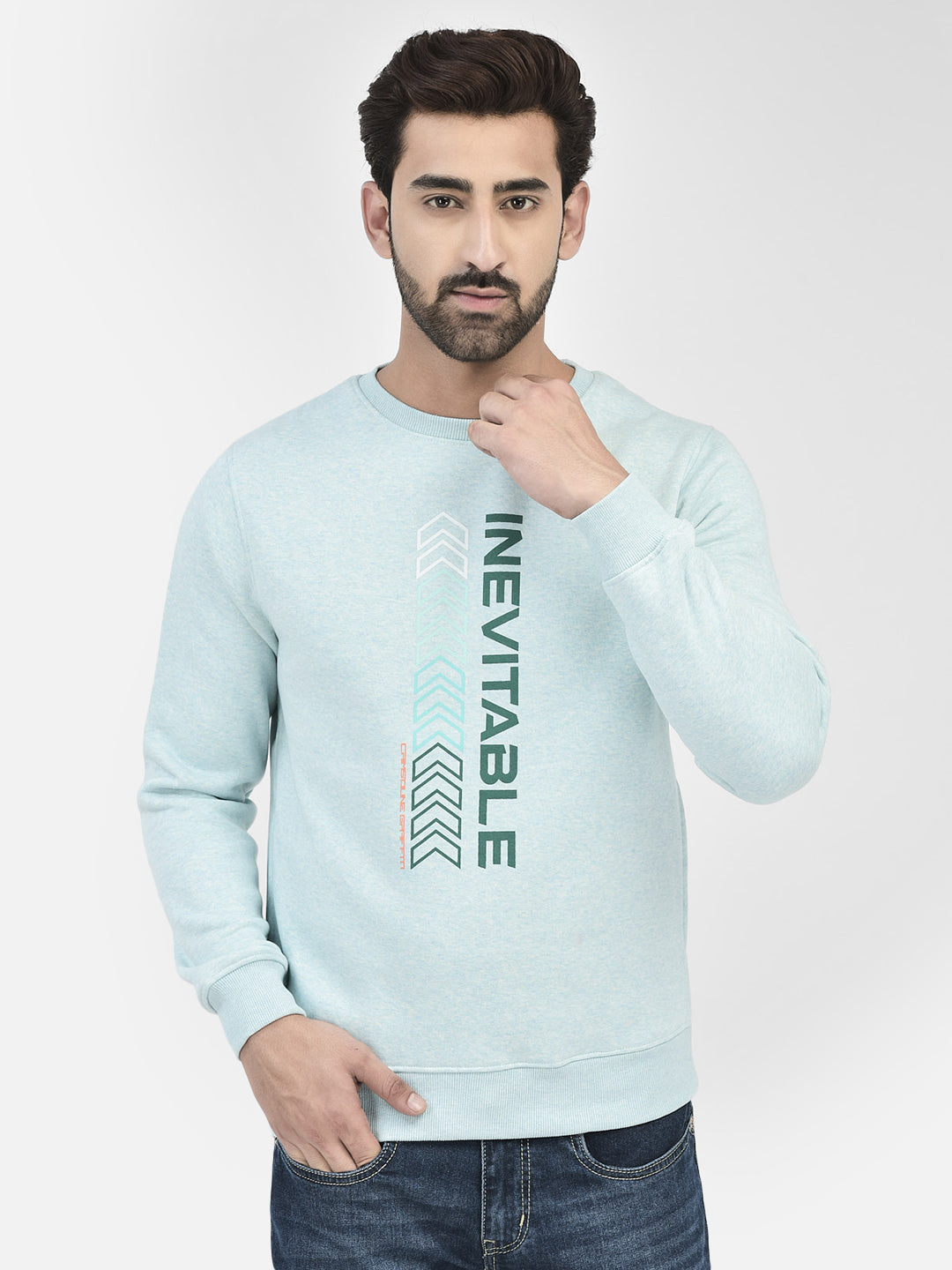 Blue Printed Sweatshirt-Men Sweatshirts-Crimsoune Club