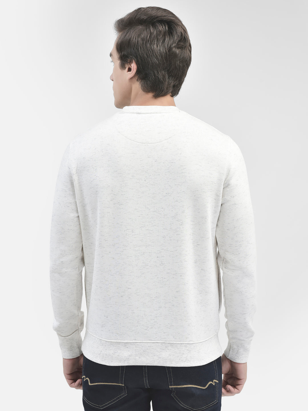 White Printed Round Neck Sweatshirt-Men Sweatshirts-Crimsoune Club