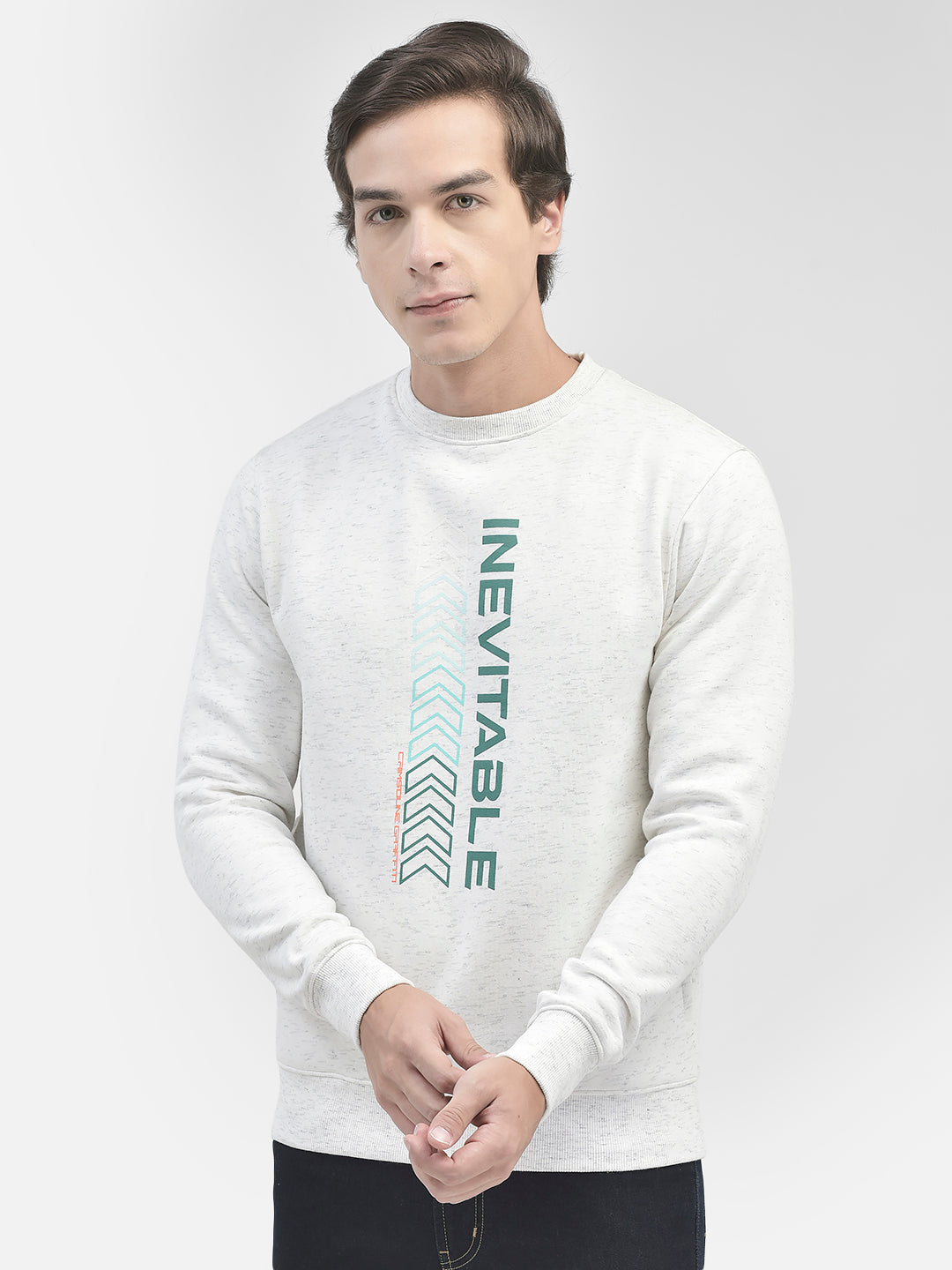 White Printed Round Neck Sweatshirt-Men Sweatshirts-Crimsoune Club