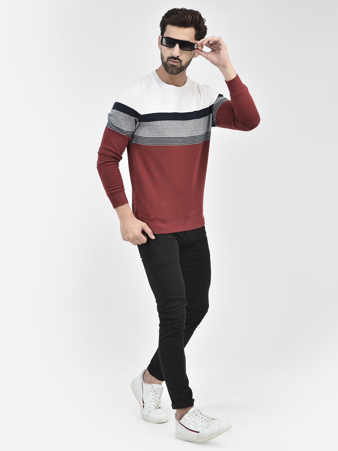 Red Colourblocked Sweatshirt-Men Sweatshirts-Crimsoune Club