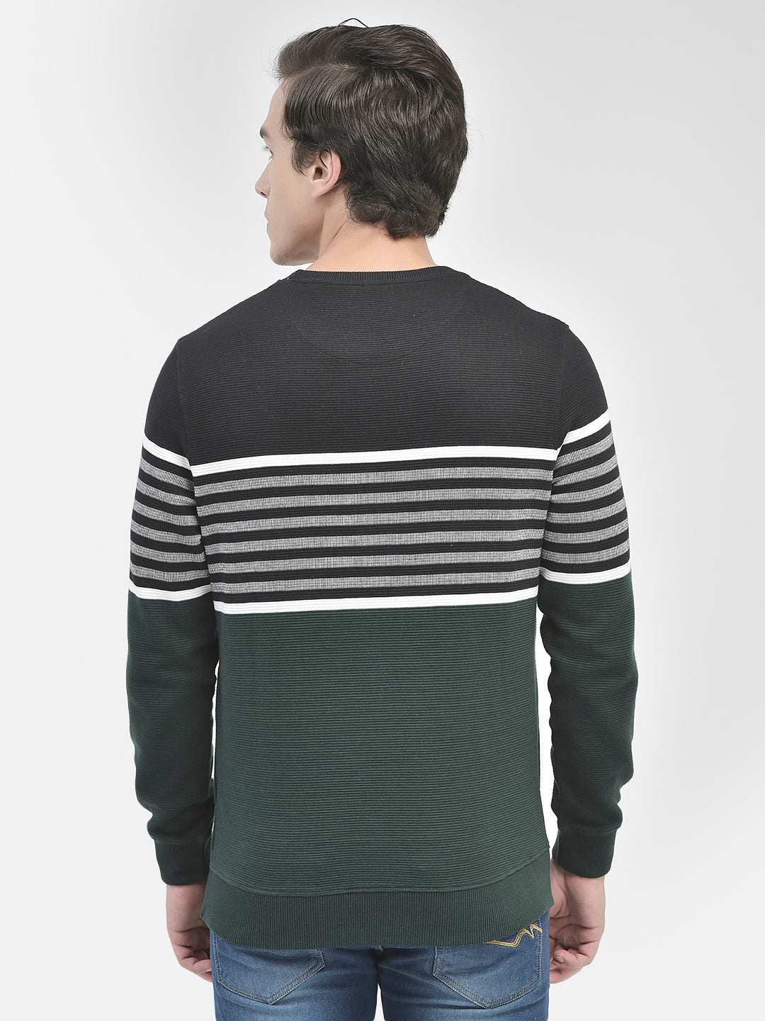 Black Striped Round Neck Sweatshirt-Men Sweatshirts-Crimsoune Club