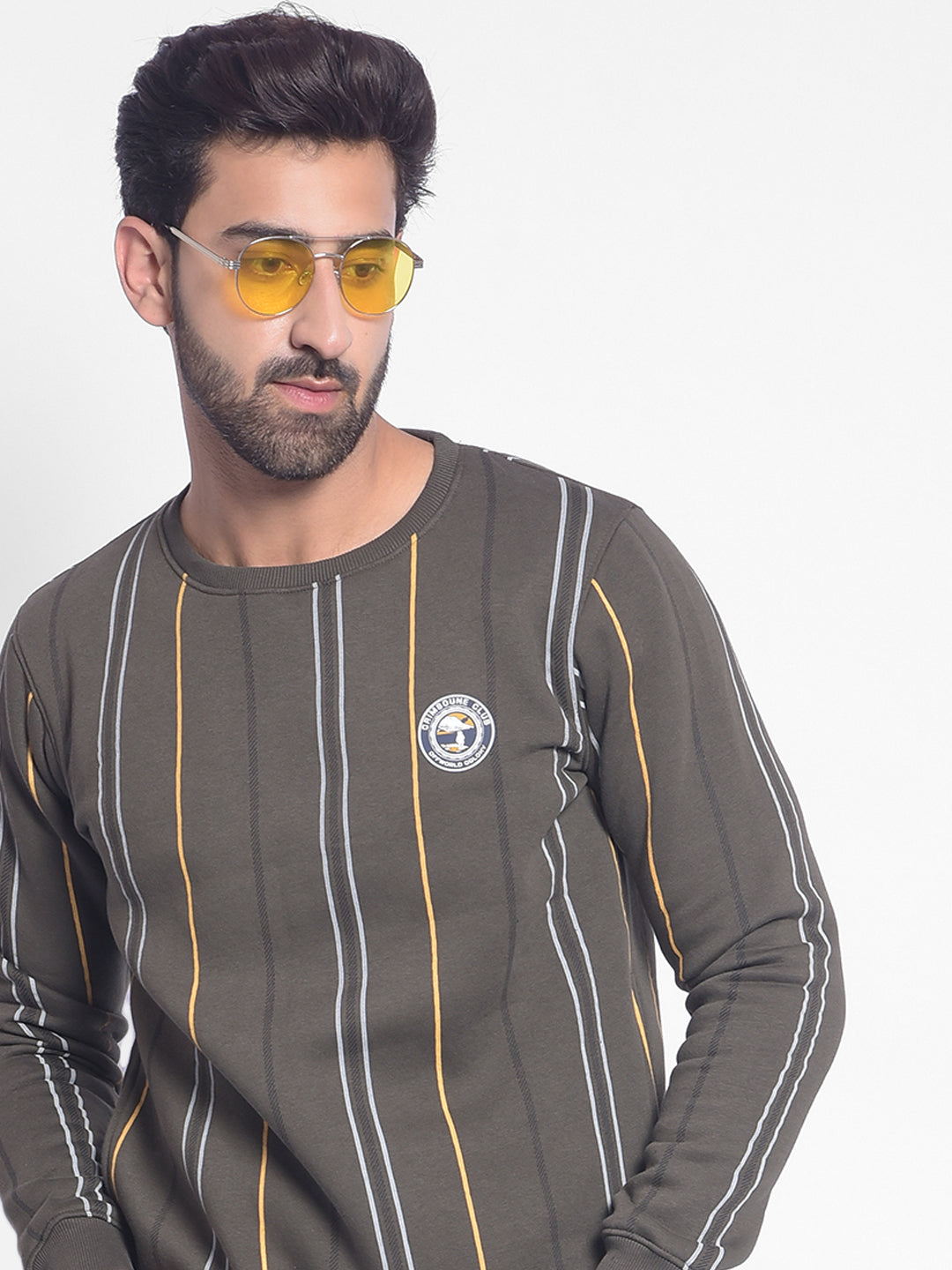Olive Striped Sweatshirt-Men Sweatshirts-Crimsoune Club