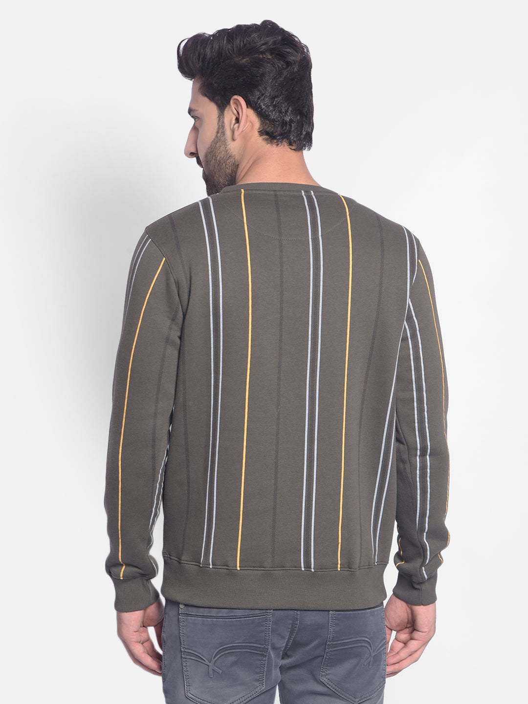 Olive Striped Sweatshirt-Men Sweatshirts-Crimsoune Club