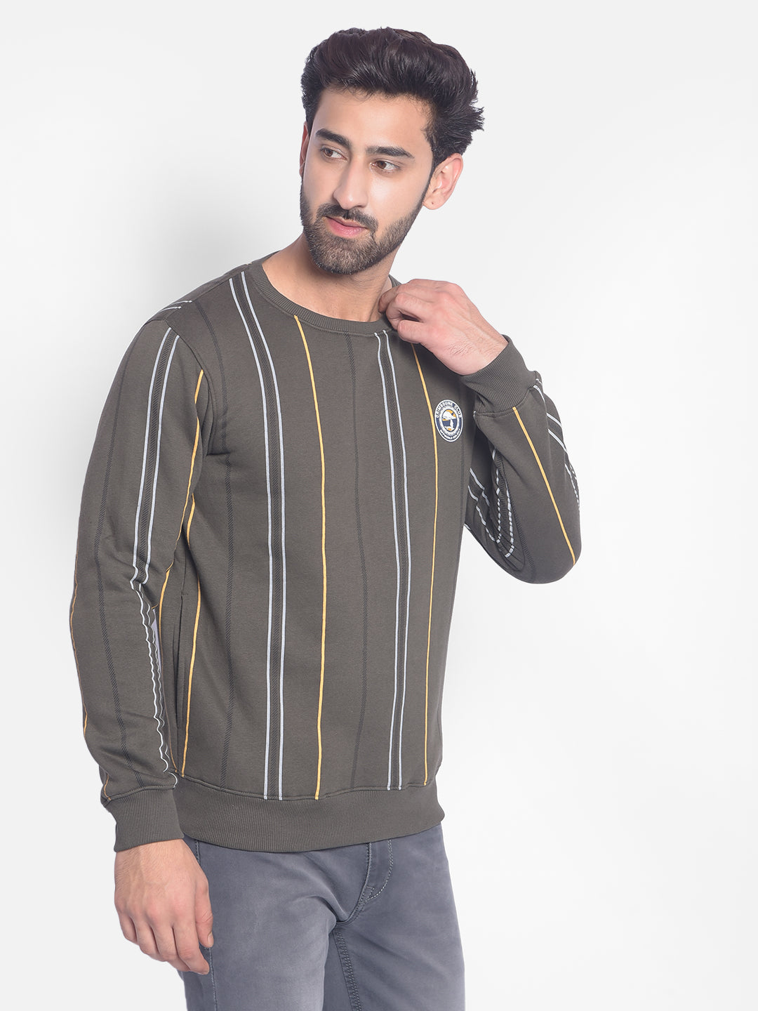 Olive Striped Sweatshirt-Men Sweatshirts-Crimsoune Club