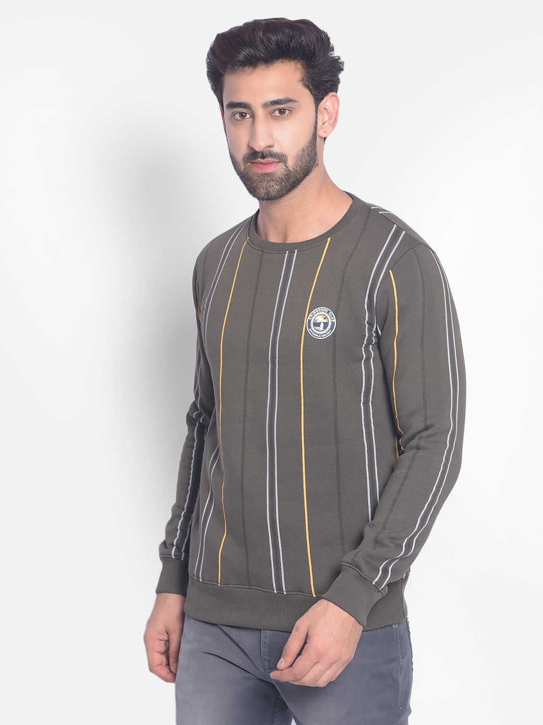 Olive Striped Sweatshirt-Men Sweatshirts-Crimsoune Club