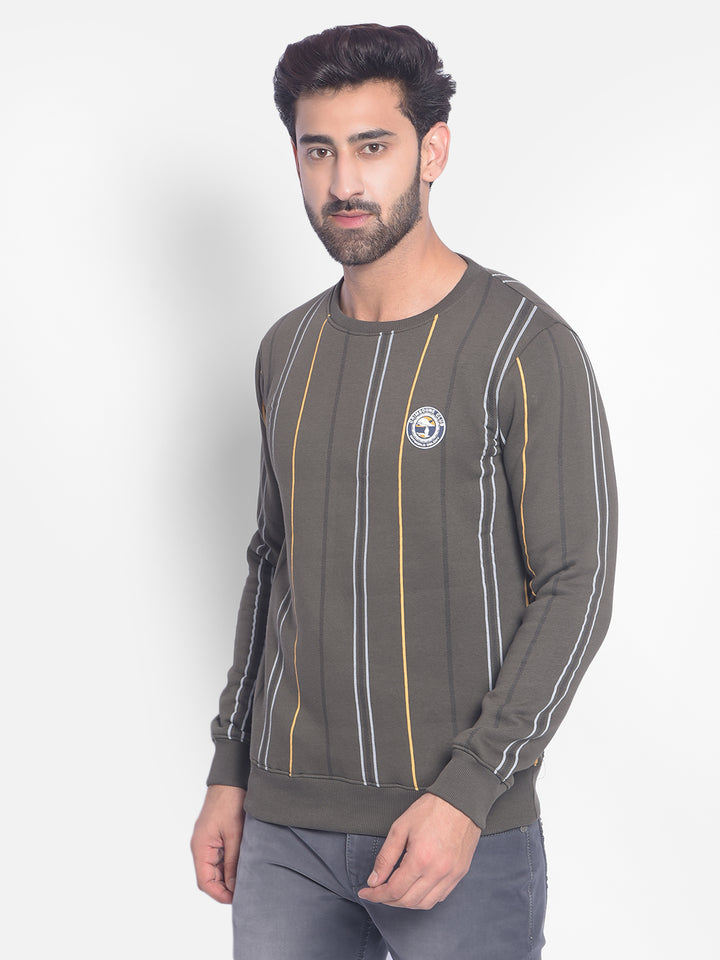 Olive Striped Sweatshirt-Men Sweatshirts-Crimsoune Club