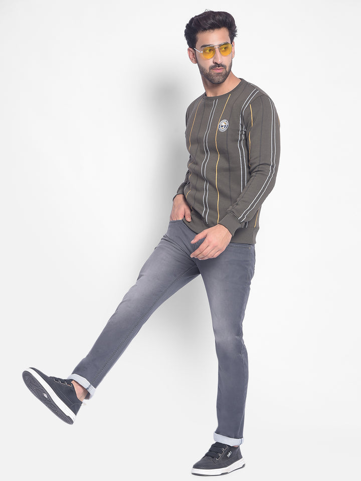 Olive Striped Sweatshirt-Men Sweatshirts-Crimsoune Club