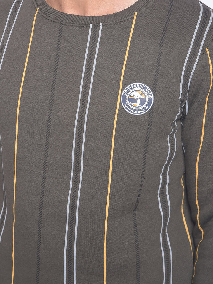 Olive Striped Sweatshirt-Men Sweatshirts-Crimsoune Club