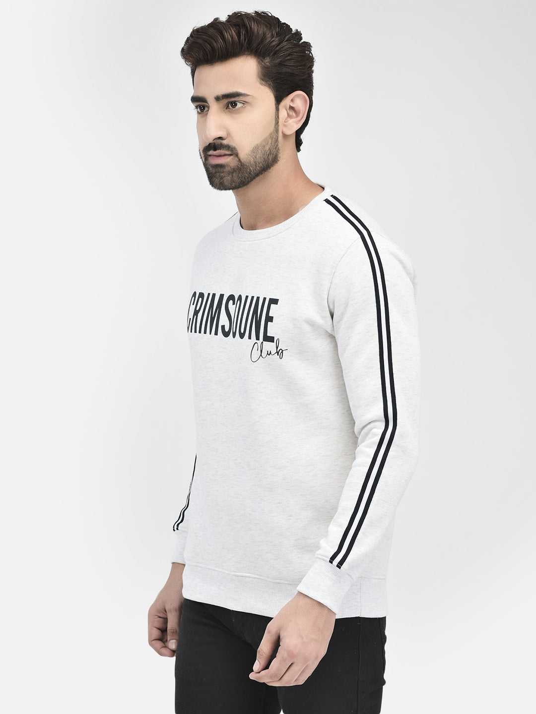 Grey Melange Printed Sweatshirt-Men Sweatshirts-Crimsoune Club