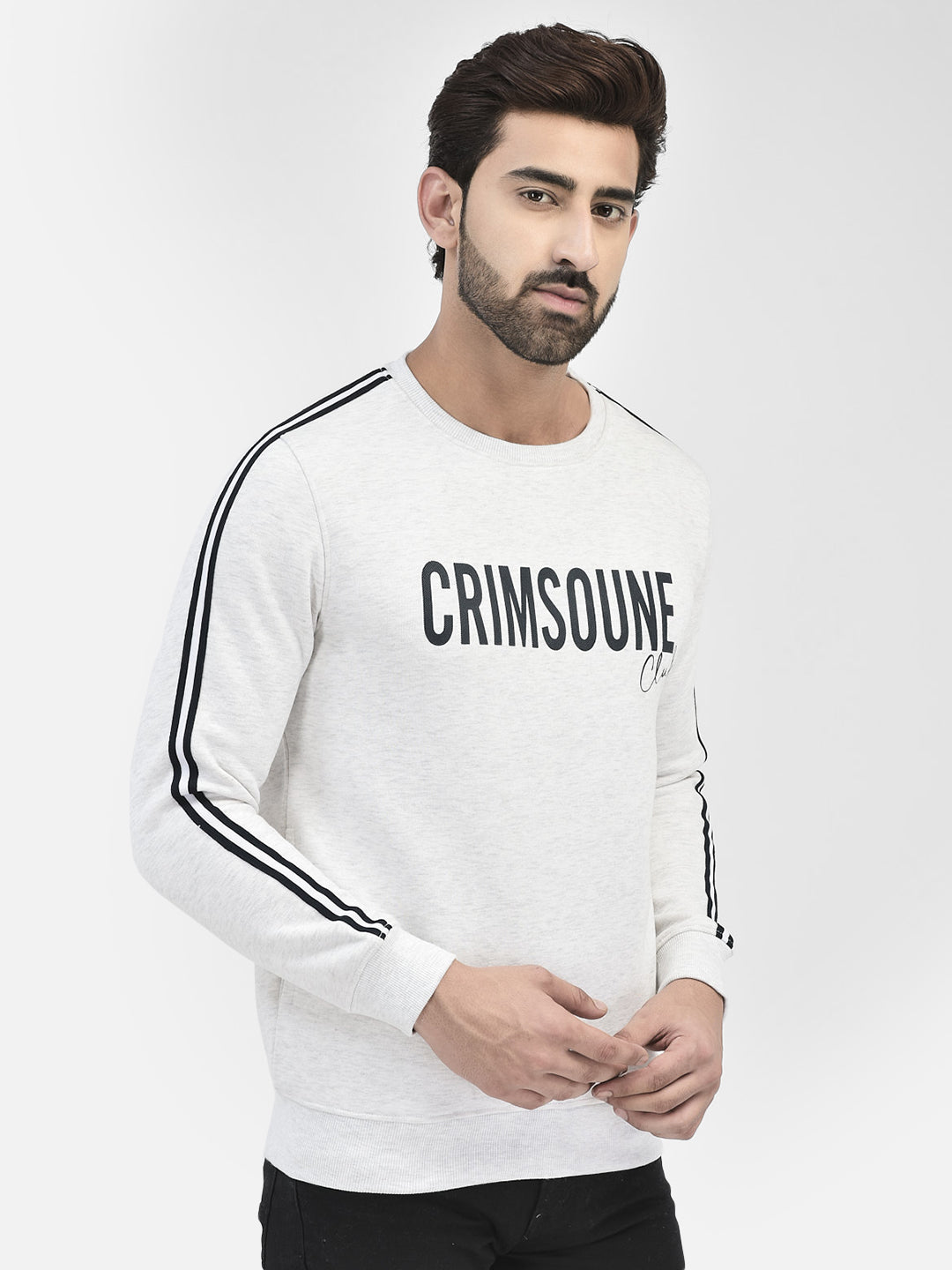 Grey Melange Printed Sweatshirt-Men Sweatshirts-Crimsoune Club