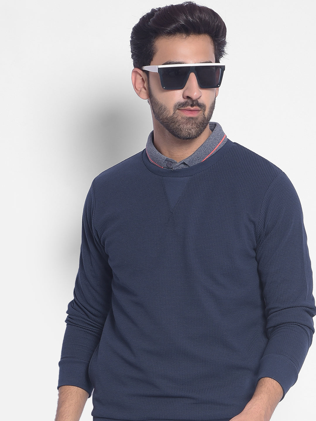 Navy Blue Sweatshirt-Men Sweatshirts-Crimsoune Club