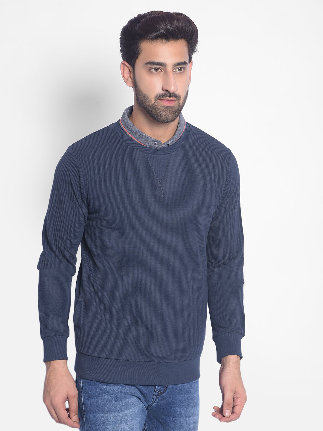 Navy Blue Sweatshirt-Men Sweatshirts-Crimsoune Club