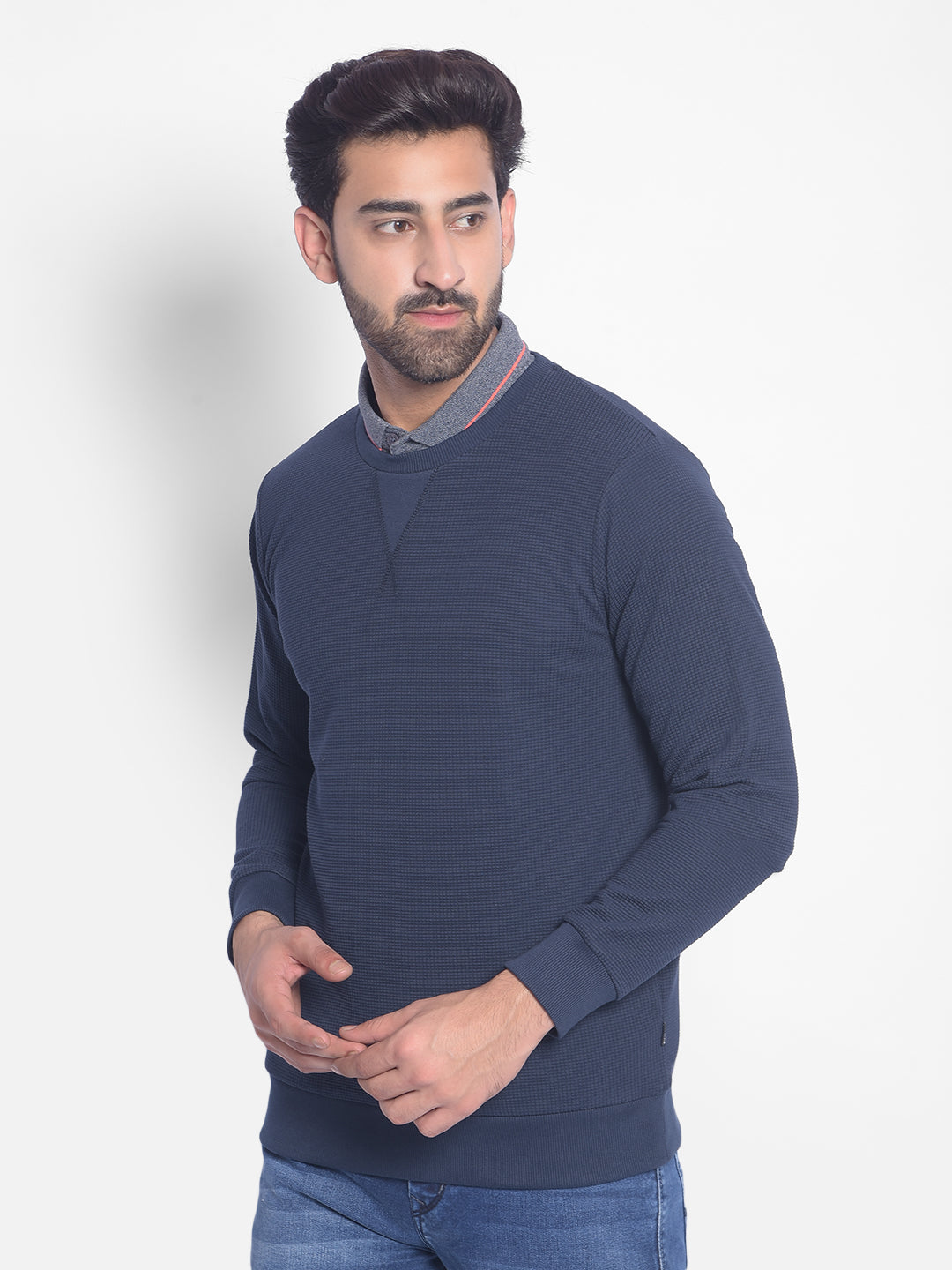 Navy Blue Sweatshirt-Men Sweatshirts-Crimsoune Club